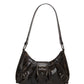Y2K Retro Style Shoulder Bag, Maillard Pleated Rivet Armpit Bag, Fashionable Ladies Cool Leather Shoulder Bag