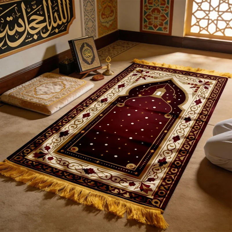 VIKAMA Crescent Moon Arch Islamic Prayer Rug Soft Comfortable Lightweight Foldable Prayer Mat for Muslim Worship