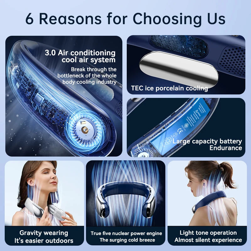 Lenovo Portable Neck Air Conditioner 5 Speed Ultra Hanging Neck Fan Rechargeable Semiconductor Refrigeration Leafless Fan 2026