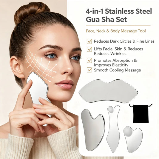 4 Pcs Stainless Steel Gua Sha Scraper Massager For Face Neck Body Guasha Massage Tool Face Massager