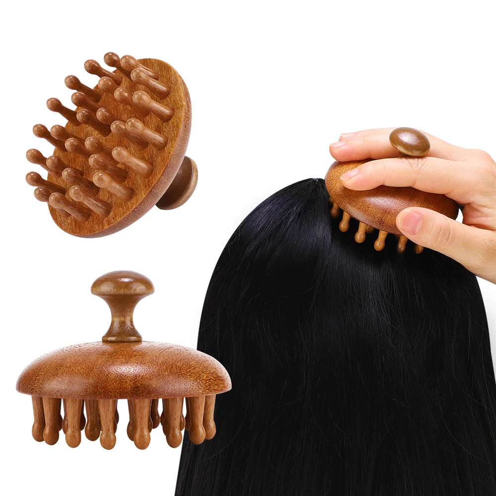 Multi-Functional Wood Massage Comb Scalp Head Massager Natural Sandalwood Circular Tooth Guasha Scraping Body Massager