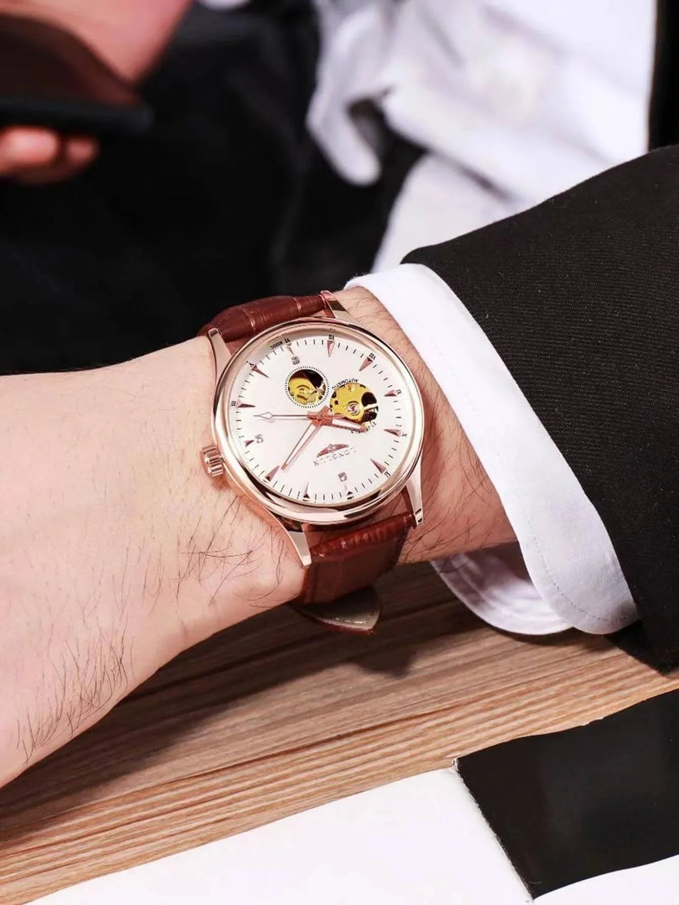 LONGLUX Automatic Watch Elegant Style Wholesale Mechanical Wristwatches Skeleton Rome Waterproof Mens Watch Men Gift