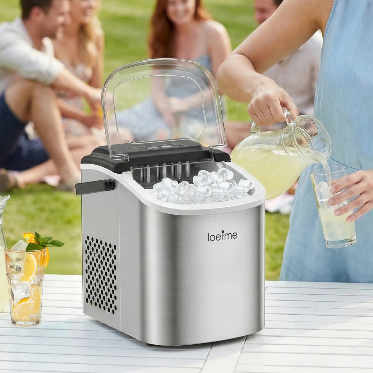 LOEFME 12kg/Day Portable Ice Maker 6 Mins Quick Ice 9pcs Bullet Ice Fully Automatic Self-Cleaning Ice Machine for Home Kitchen