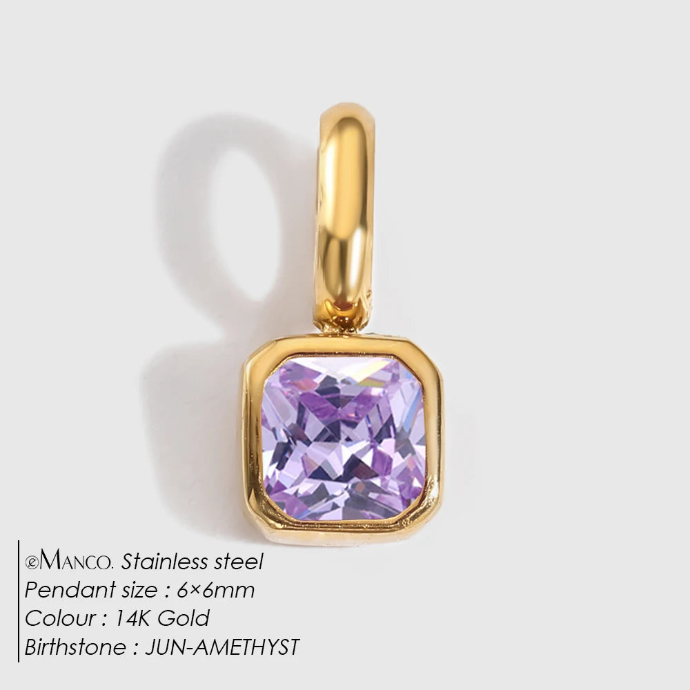 EMANCO Stainless Steel Classic Octagon Birthstone Charms 14K Gold Plated Pendant For DIY Jewelry Making Necklace