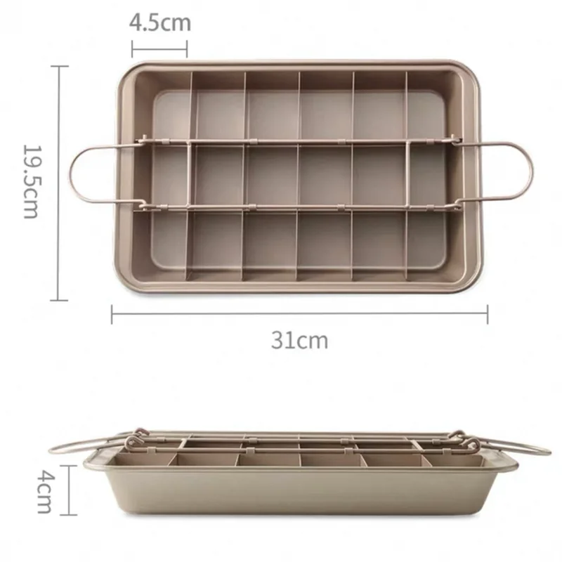 1pc Brownie Cake Pan With Dividers Stainless Steel Loaf Pan Non-Stick Square Lattice Muffin Baking Pan Blondie Bakeware