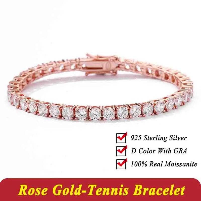 New 2&3&4mm Moisssanite Tennis Bracelet Original 925 Sterling Silver Jewelry Moisssanite Diamond Tennis Chain for Women & Men