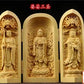 Solid Wood Carving Three Open Buddha Statue, Collapsible Sculpture, Living Room and Bedroom Decoration, Modern Art