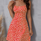The cami dress with small flower prints a backless design and thin spaghetti straps is suitable for beach vacations and summer
