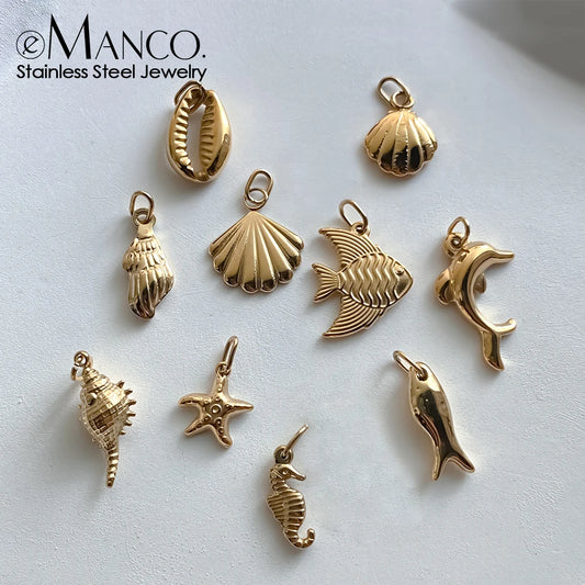 EMANCO Fashion Marine Animals Charms Shell Fish Tail Hippocampus Japonicus Stainless Steel Pendants for Jewelry Making Bulk