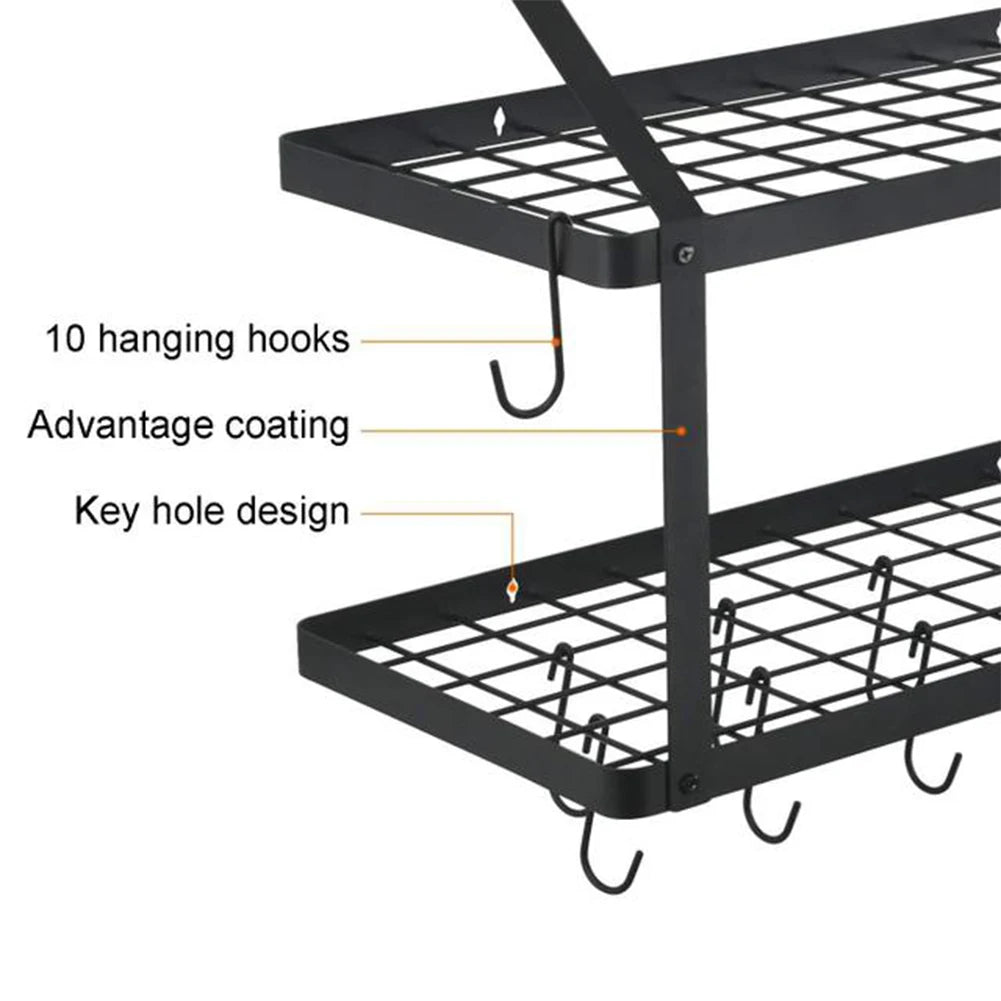 【Lifeideas】Rustproof Wall Mounted Pot Rack Pan Hanger for Kitchen Storage Organization Easy Setup 2Tier Pot Shelf