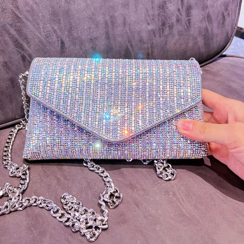 JIOMAY New Rhinestone Bag for Women Shiny Mini Silver Clutch Bag Girls Chain Crossbody Bag Wholesals Items For Small Business