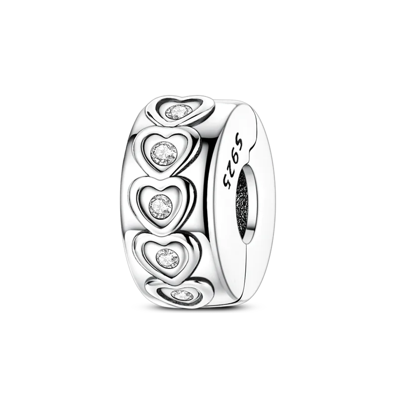 Silver Clasp 925 Sterling Silver CZ Pave Clip Charms Daisy Beads Stopper Safety Chain Fit Original Bangle Bracelet Jewelry Clips