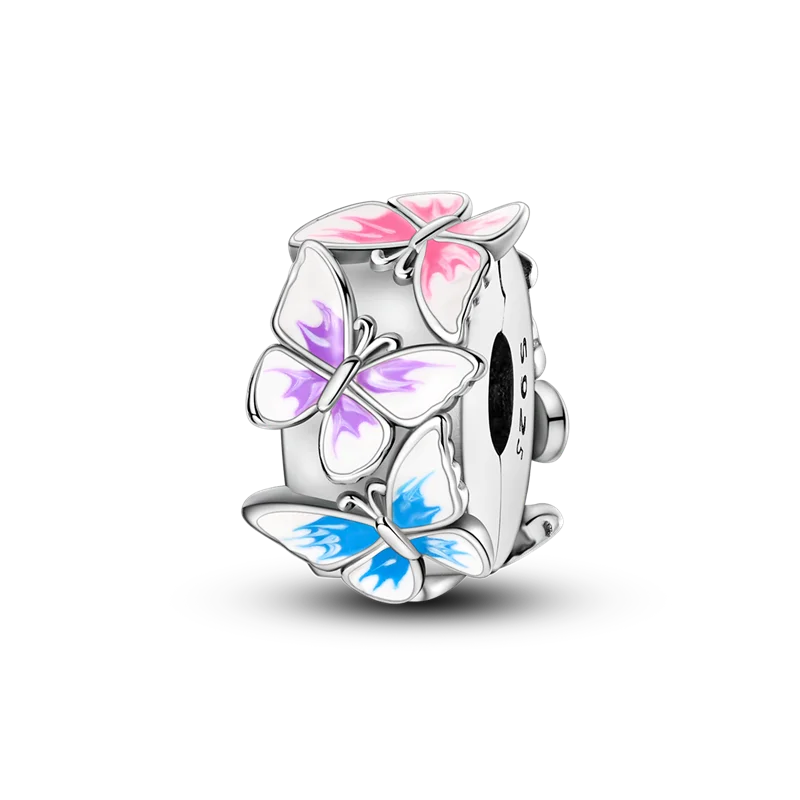 Silver Clasp 925 Sterling Silver CZ Pave Clip Charms Daisy Beads Stopper Safety Chain Fit Original Bangle Bracelet Jewelry Clips