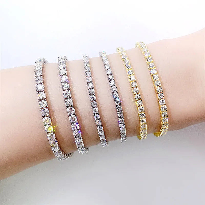 New 2&3&4mm Moisssanite Tennis Bracelet Original 925 Sterling Silver Jewelry Moisssanite Diamond Tennis Chain for Women & Men