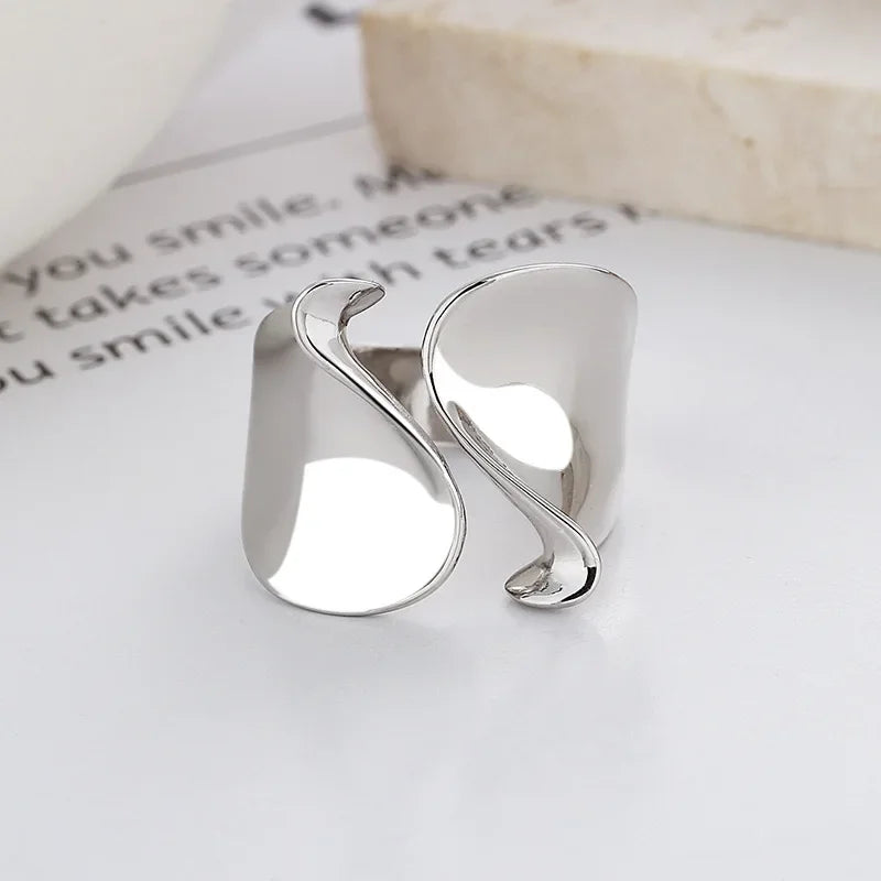 925 Sterling Silver Rings for Women Couple Minimalist Handmade Simple Big Open Ring Party Prevent Allergy Jewelry Holiday Gifts