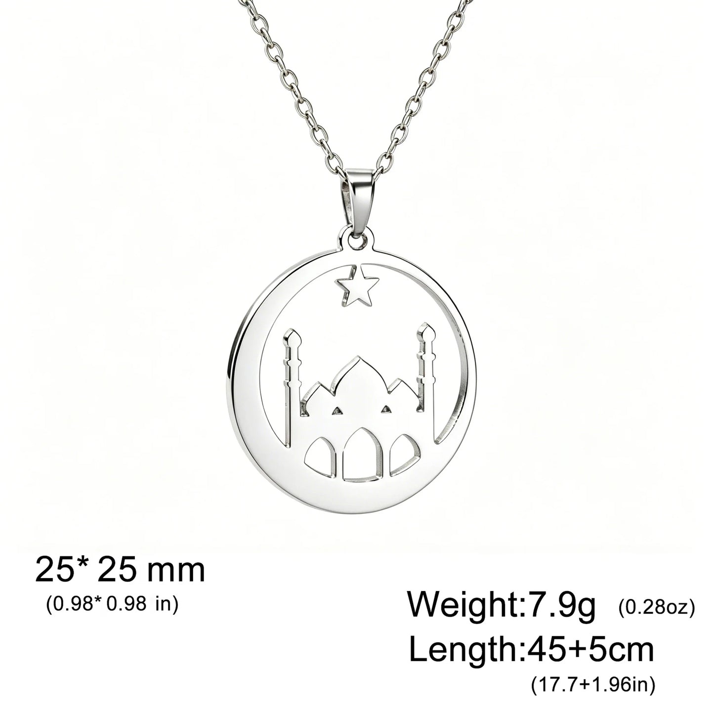 Mosque Crescent Star Necklace Stainless Steel Islamic Jewelry Muslim Eid Ramadan Pendant Gifts Her Minimalist Religious Neckwear