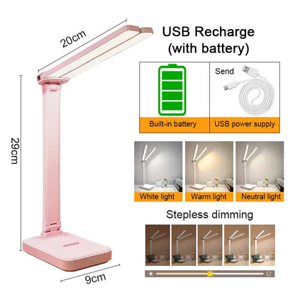 USB Desk Lamp 3 Levels Dimmable Touch Night Light USB Rechargeable Eye Protection Foldable Table Lamp For Bedroom Bedside Desk