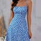 The cami dress with small flower prints a backless design and thin spaghetti straps is suitable for beach vacations and summer