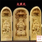 Solid Wood Carving Three Open Buddha Statue, Collapsible Sculpture, Living Room and Bedroom Decoration, Modern Art