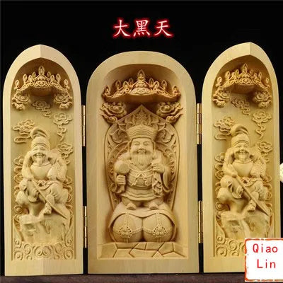 Solid Wood Carving Three Open Buddha Statue, Collapsible Sculpture, Living Room and Bedroom Decoration, Modern Art