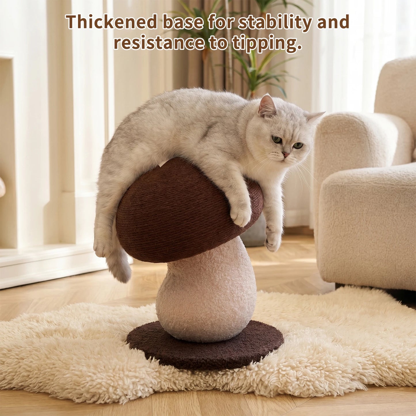 Mushroom Shape Sisal Rope Cat Scratcher, Durable Climbing Post & Play Toy for Indoor Cats, Non-Shedding Scratching Pole