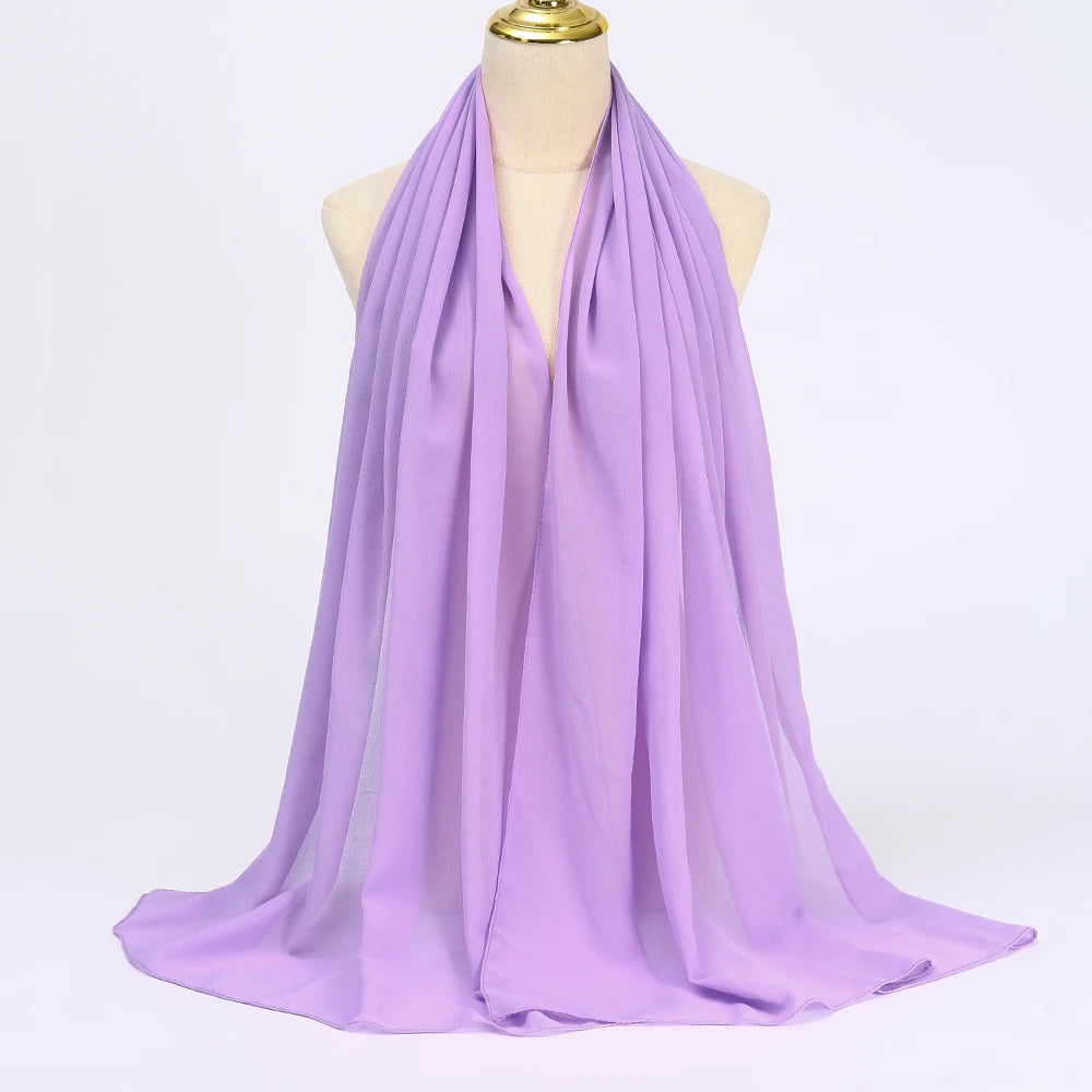 Muslim Chiffon Hijabs For Woman Long Solid Color Head Wrap For Women Shawls Scarves Ladies Muslim Veil Hijab