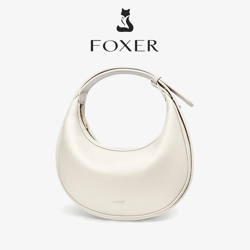FOXER Brand PU Leather Women's Shoulder Bag Fashion Female Underarm Hobo Bag Crescent Half-moon Bag Travel Small Crossbody Bag