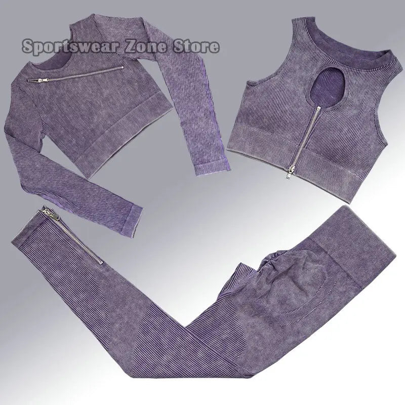 Yoga Suit High Waist Leggings Running Training Tights Sports Outfits Long Sleeve Crop Top Bra Seamless Fitenss Set Fitness Wear