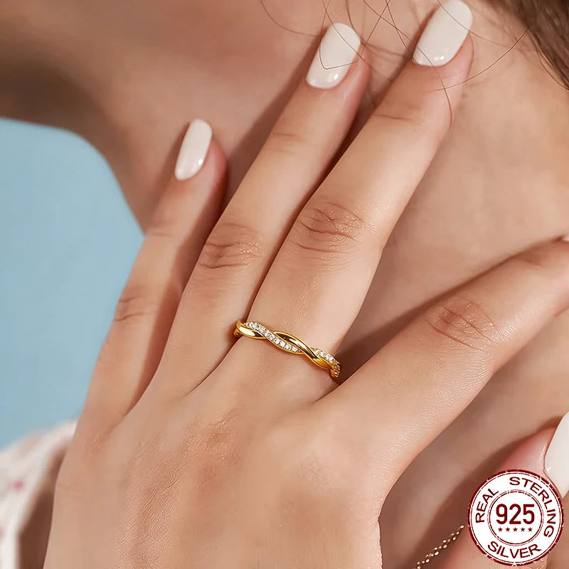WOSTU Wedding Band Rings for Women 925 Sterling Silver AAA Zircon Stackable Engagement Crossed Rings Simple Jewelry Party Gift