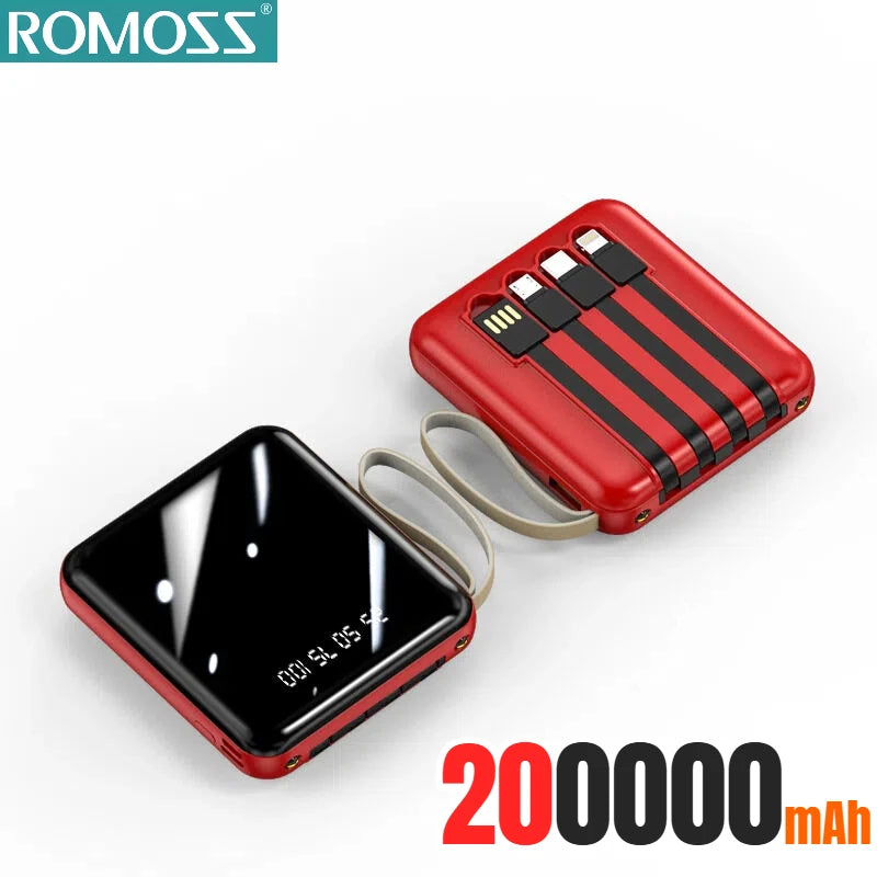 ROMOSS 500000mAh Power Bank Built in 4 Cables Portable Super Fast Charging Digital Display External Battery For iPhone Samsung