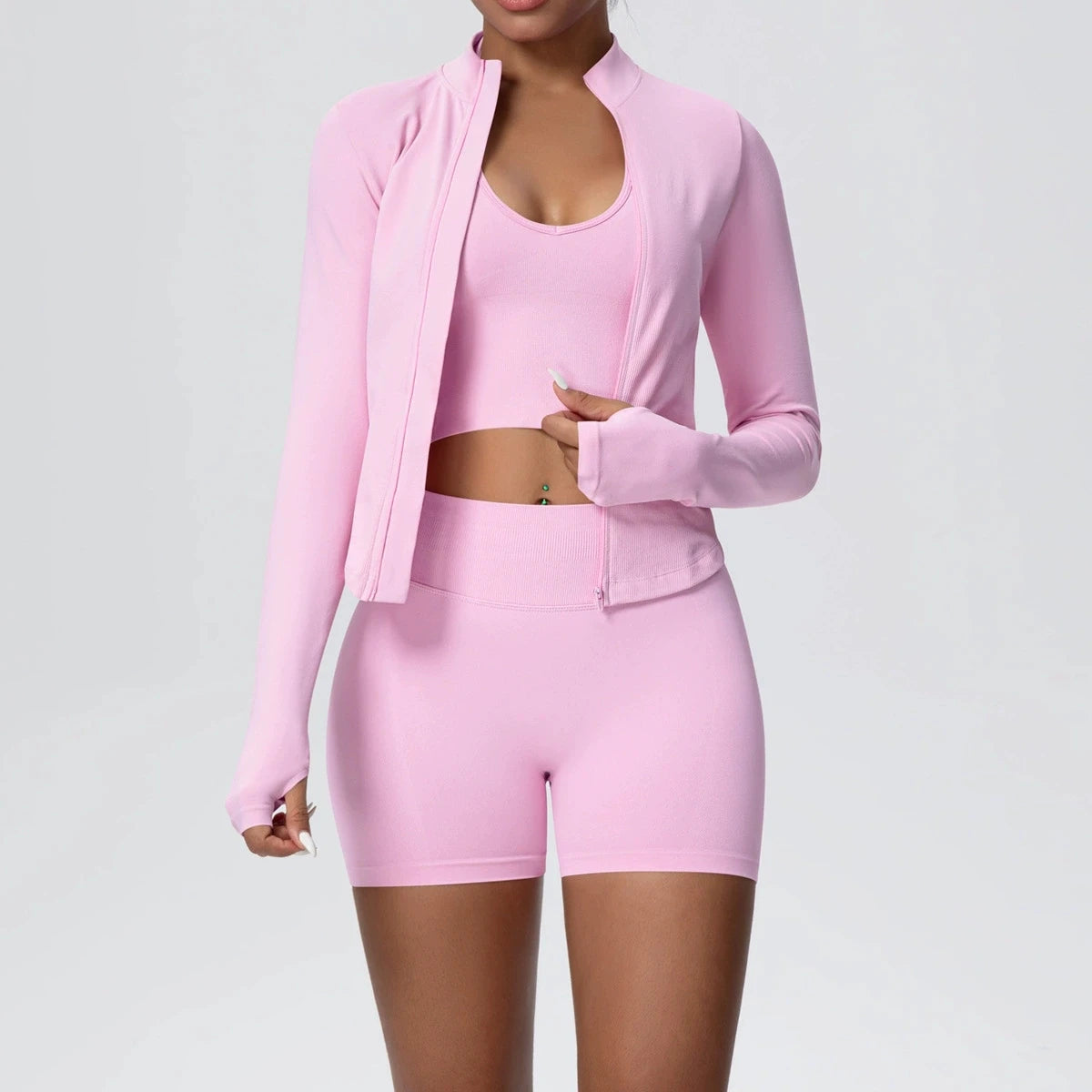 Women Seamless Sportswear Yoga Set 3PCS Workout Clothes Sports Gym Legging Shockproof Fitness Bra Crop Top Long Sleeve Yoga Suit