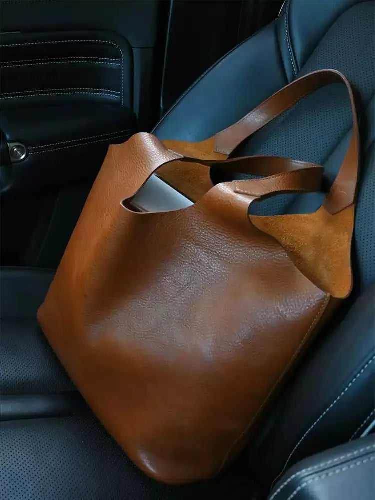 Brown Soft Leather Large Capacity Tote Bag Women's 2025 New Luxury Minimalist High-End Feeling Tablet Briefcase Handbag