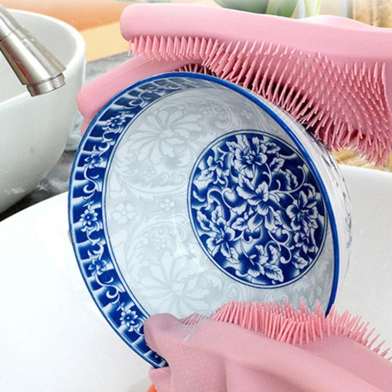 Silicone Dishwashing Gloves for Kitchen Dishwashing Laundry Scrubbing Gloves Household Soft Bristles Cleaning Pet Bathing Gloves