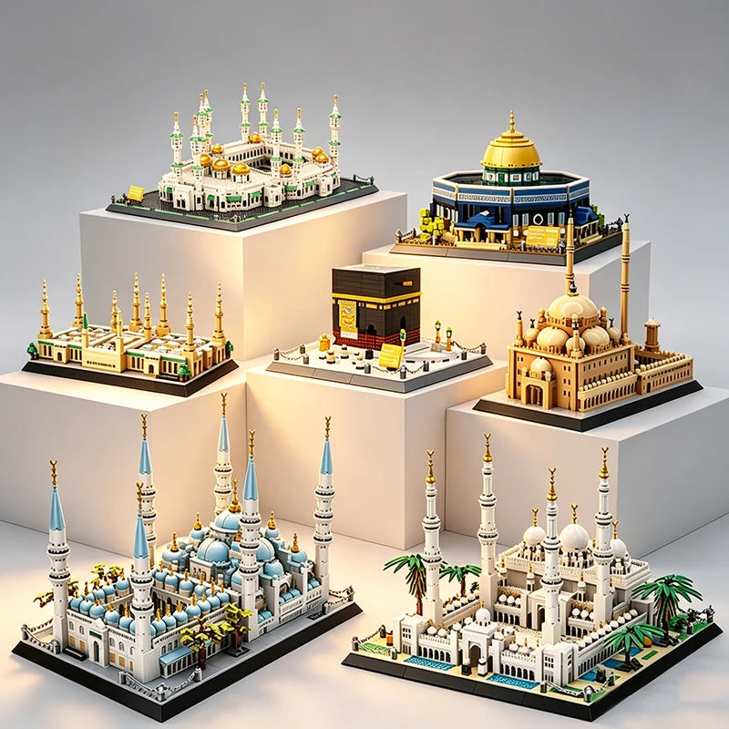 Middle East Islamic Landmarks Building Blocks Set – Mecca Madinah Istanbul Blue Jerusalem Mosques Model Kit,Decor Gift for Adult