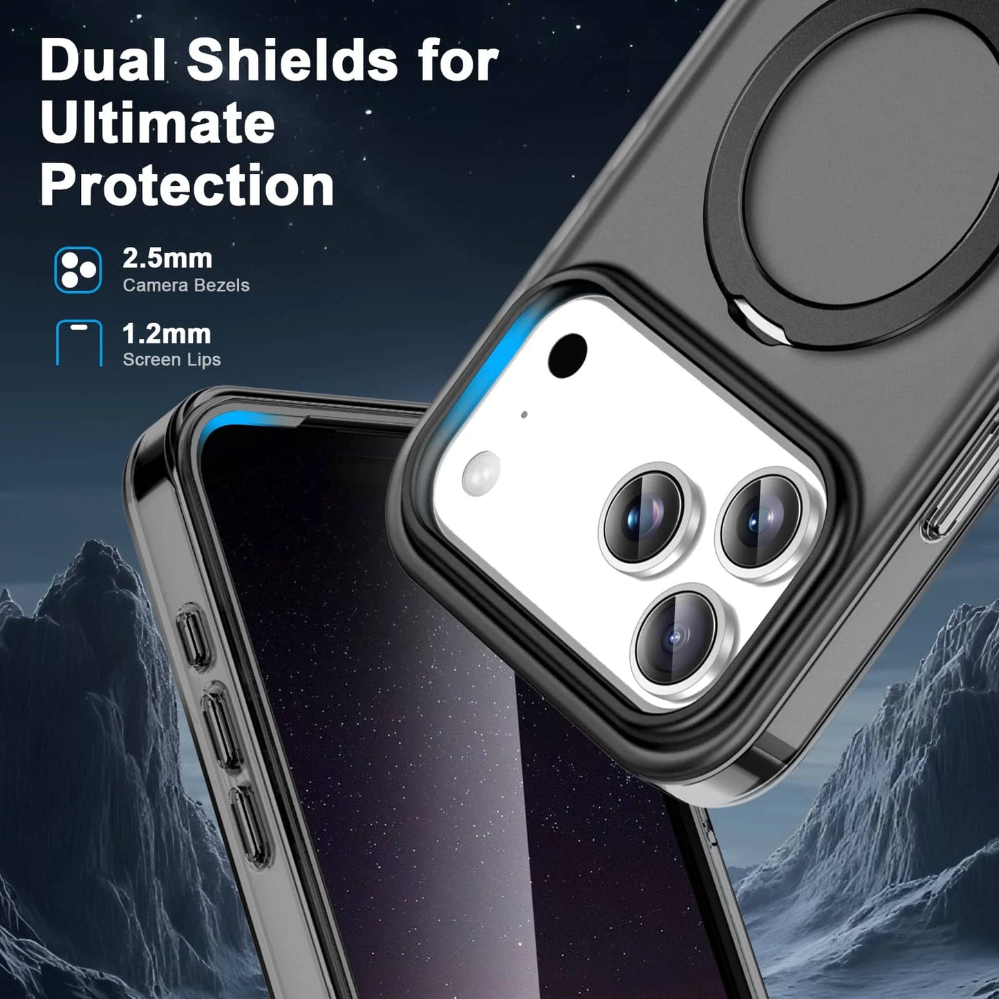 For iPhone 17 Pro Max iPhone Air Matte Case,Built-in PET Screen Protector, Ring Kickstand, Dual Layer Full Body Shockproof Cover