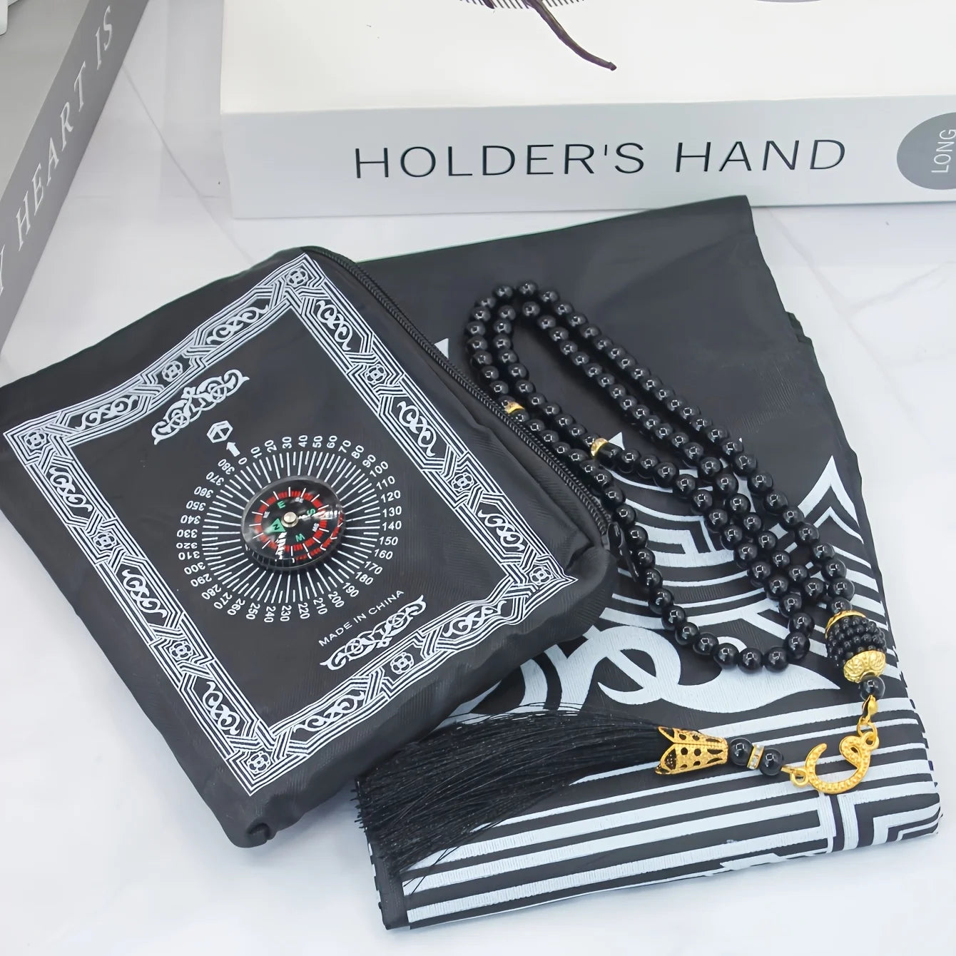 1-Set Islamic Prayer Mat & Bead Set with Small Bag - Portable Ramadan Prayer Suitable, Travel - Islamic Gift for Muslim Weddings