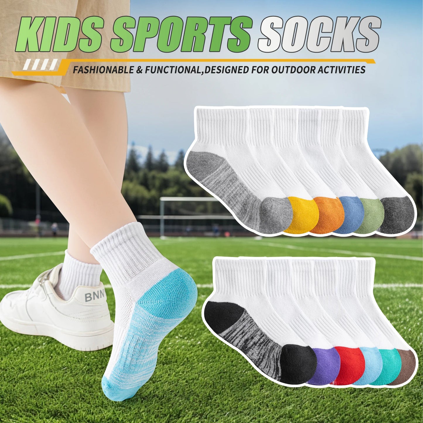 12 Pairs Toddler Kids Boys&Girls Cushion Socks Athletic Basketball Sport Youth Crew Soft Breathable Socks For Outdoor(1-15 Years Old)