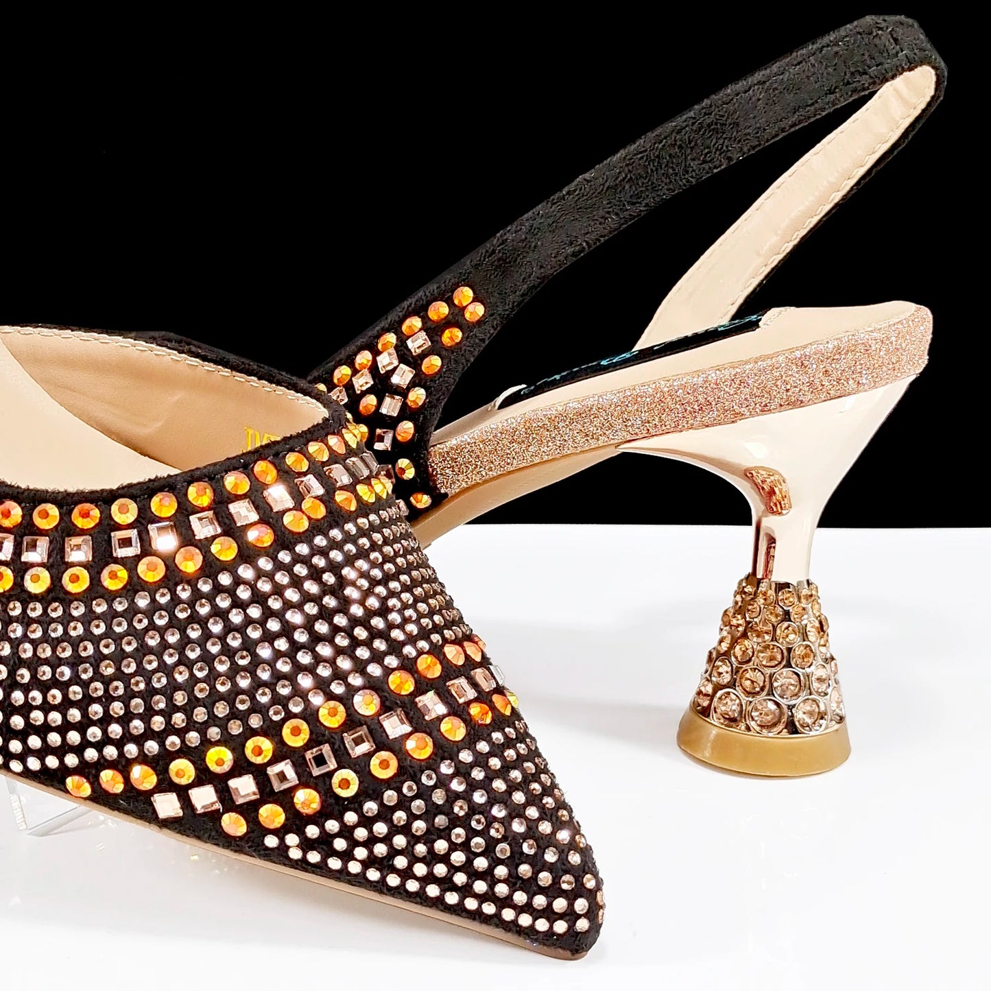 QSGFC New Italian Pumps and Bag To Party 2024 INS Style Pointed-Toe Rhinestone Elegant High Heels Champagne Wedge for Women