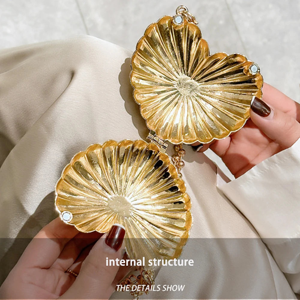 Golden Silver Evening Bag Handbag Luxury Designer Shoulder Crossbody Bags Party Wedding Clutch Mini Heart Pattern Shell Purse