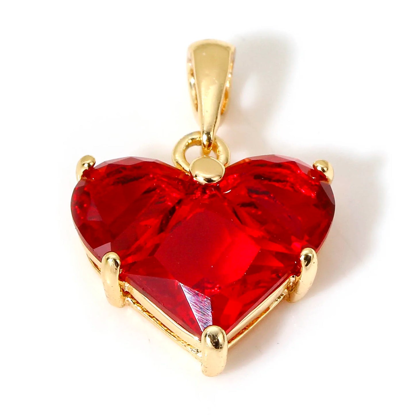 1 Piece Sweet Copper Valentine's Day Charms Gold Color Heart Cubic Zirconia Pendants For DIY Necklace Jewelry Making 20mm x 14mm
