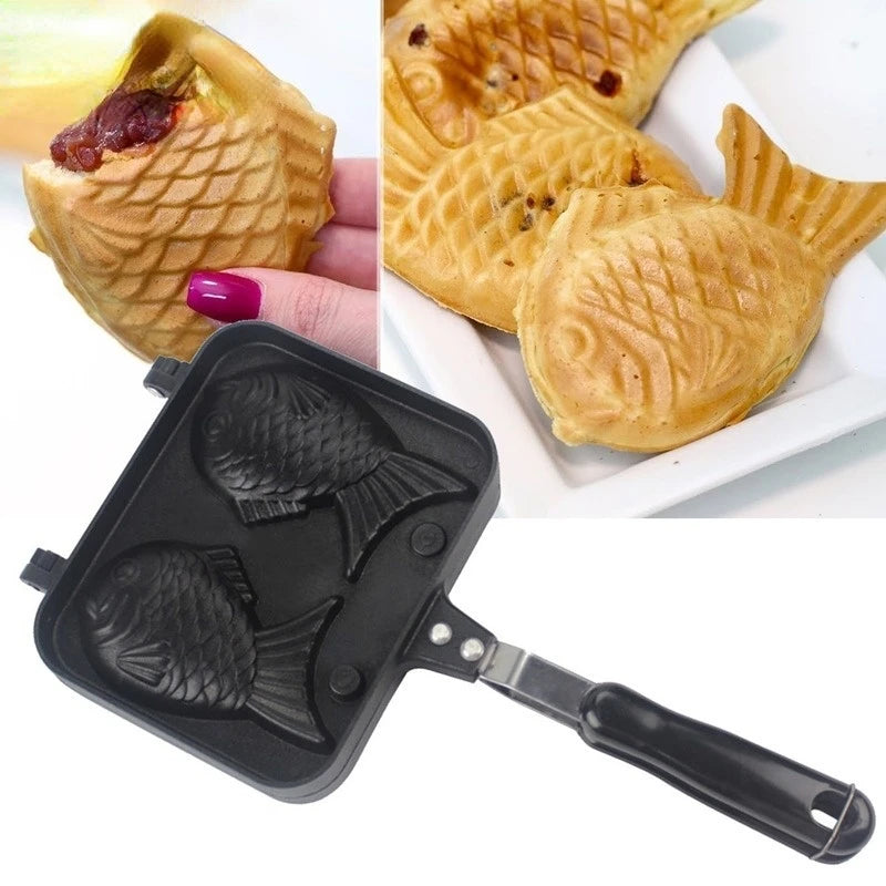 Japanese Taiyaki Waffle Maker Double Fish Shaped Dessert Cake Pan Kitchen Pancake Fry Pan Waffle Molds for Hot Desserts