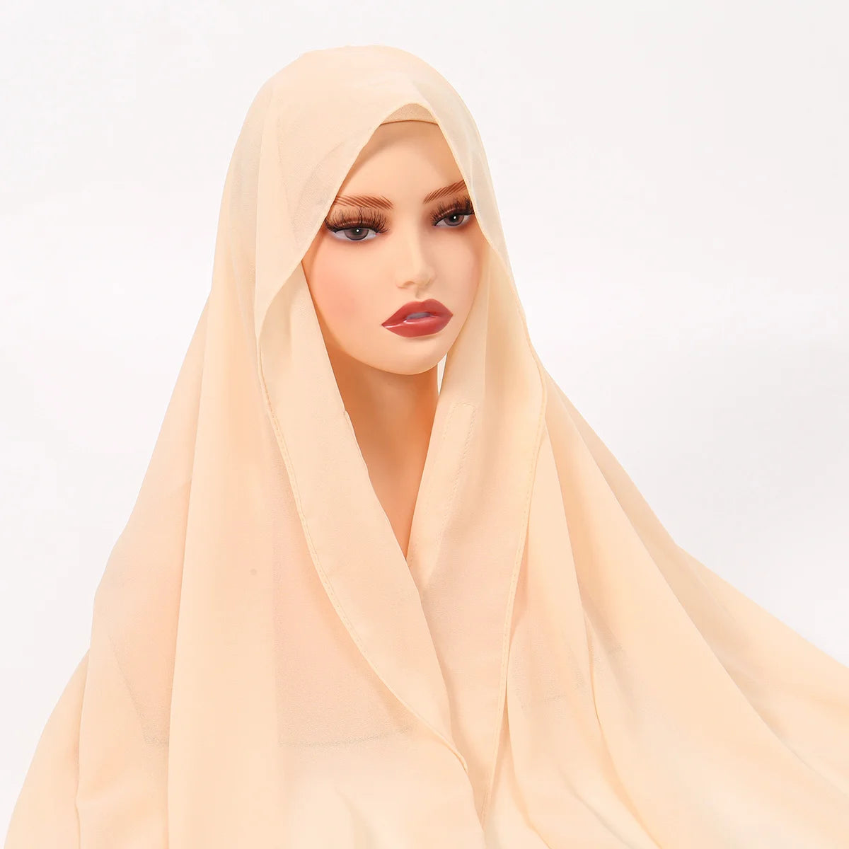 Chiffon Instant Hijab With Bulit-in Magnets Muslim Woman Hijab Solid Color Easy To Wear Shawl Wrap With Undercap Famme Headscarf