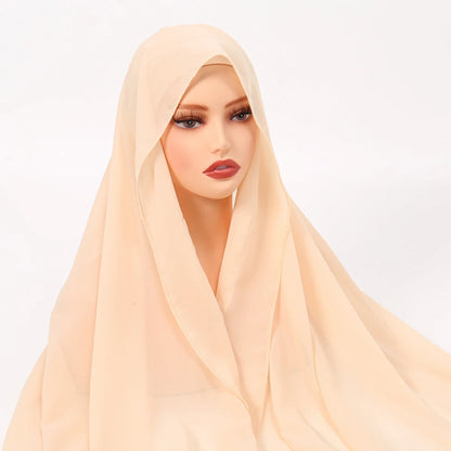 Chiffon Instant Hijab With Bulit-in Magnets Muslim Woman Hijab Solid Color Easy To Wear Shawl Wrap With Undercap Famme Headscarf