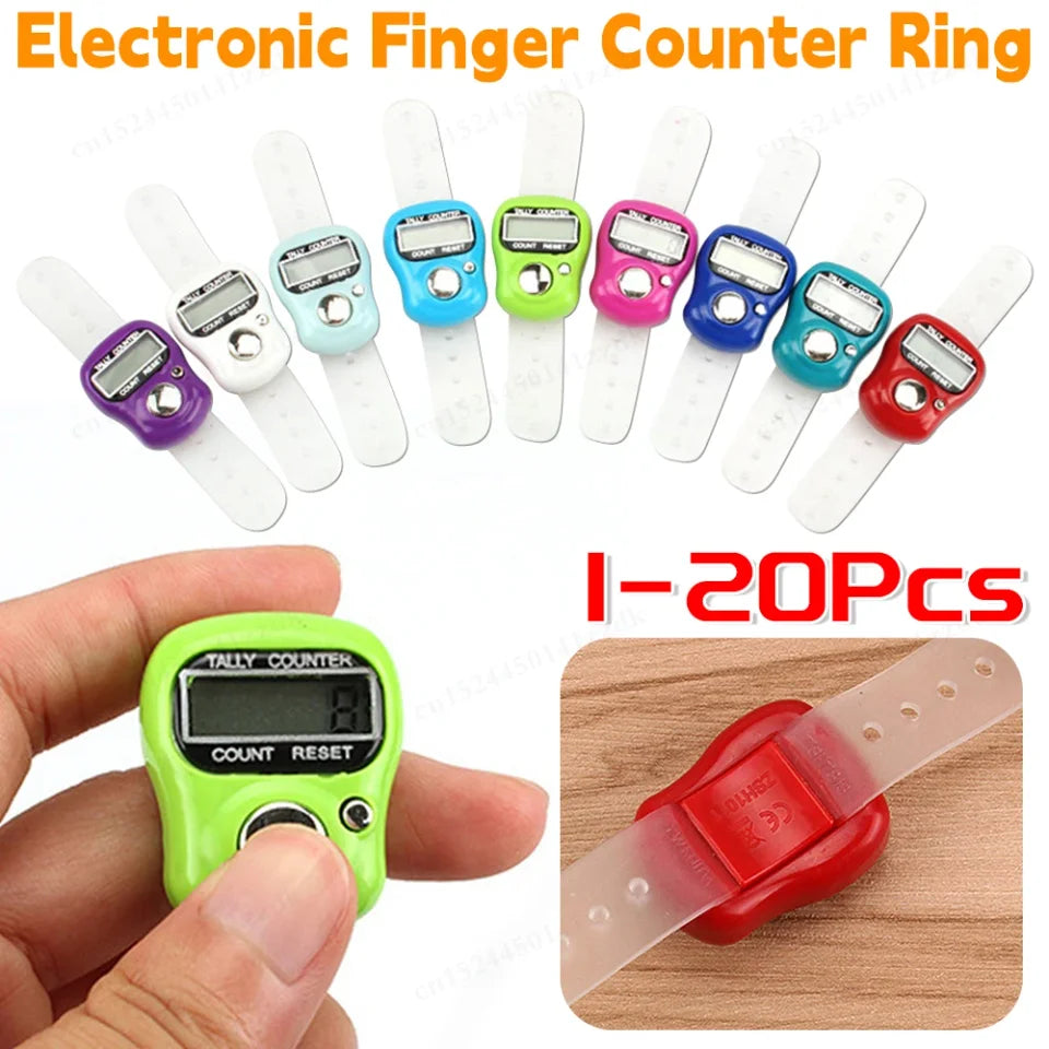 20pcs Finger Counter Ring 5 Digital LED Electronic Handheld Tally Counter Clicker Counter with  Islamic Tasbih Bead