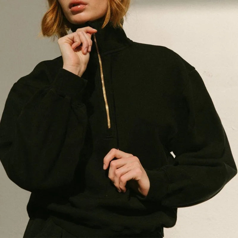 Women's Cotton Half-Zip Sports Sweatshirt 2025 Autumn New Personality Streetwaer Lapel Collar Long-Sleeved Pullover Sweaters