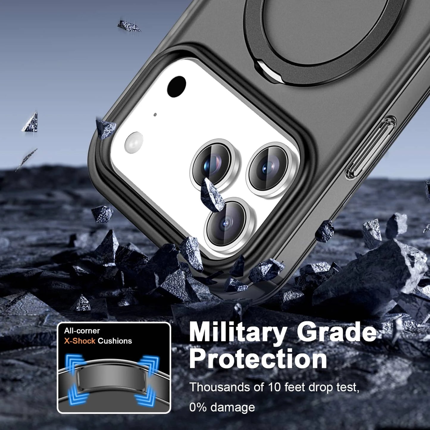 For iPhone 17 Pro Max iPhone Air Matte Case,Built-in PET Screen Protector, Ring Kickstand, Dual Layer Full Body Shockproof Cover