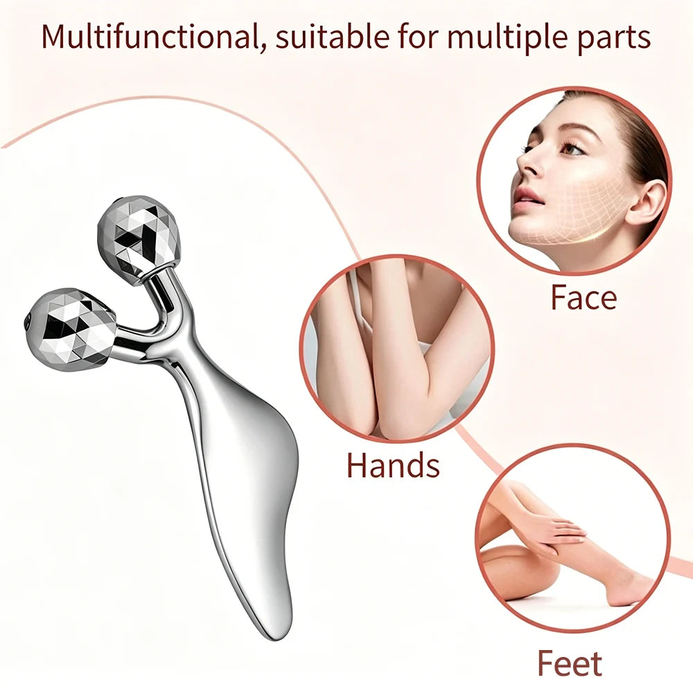 3D Facial Roller & Gua Sha Tool Stainless Steel Massage Roller For Face Eyes Chin Lift Tightening Skin Sculpting Beauty Tools