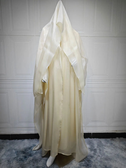 Elegant Arabic Satin Abaya Dress with Hijab Eid Muslim Women Modest Cardigan Islamic Vacation Outfit New in Turkey Kaftan Robe
