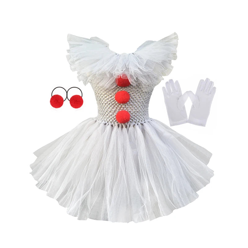 Halloween Grey Joker Costume for Kids Clown Cosplay Carnival Party Clothes Gray Children Girls Fancy Tulle Tutu Dresses