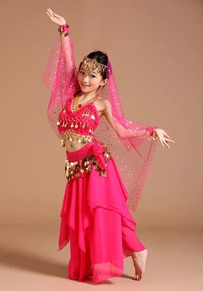 dance5 Piece Set Belly Dance Costumes Set Indian Dress Handmade Kids Belly Dance Costumes for Girls Bollywood Performance Cloth